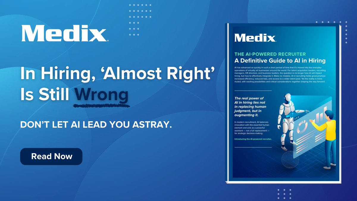 medixteam's tweet photo. AI in hiring is here — what’s to fear? Diving in without knowing what you’re getting into is asking for trouble. You might be amplifying bias, missing top talent, and leaving candidates with unclear communication. https://t.co/WtQbuCaqvr

#AIRecruiting #HiringWithAI https://t.co/Avj0g8fdgN
