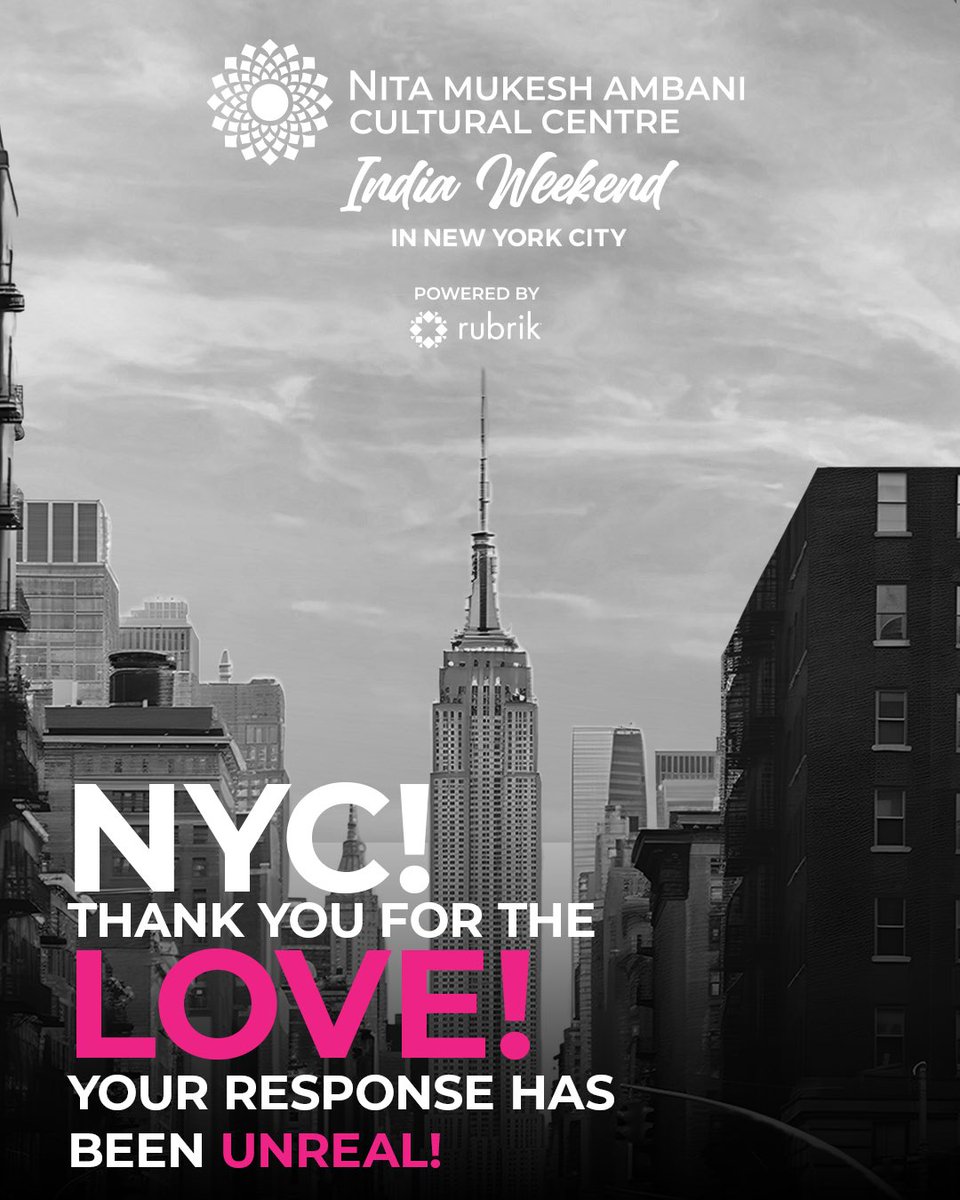 nmacc_india's tweet photo. New York, you got us hyped!

We’re bringing the #NMACCIndiaWeekend energy to your city with India’s BEST in culture, music, fashion, food and art.

Your response has been surreal! We’re grateful for the love and support. https://t.co/icymYBYb9Q
