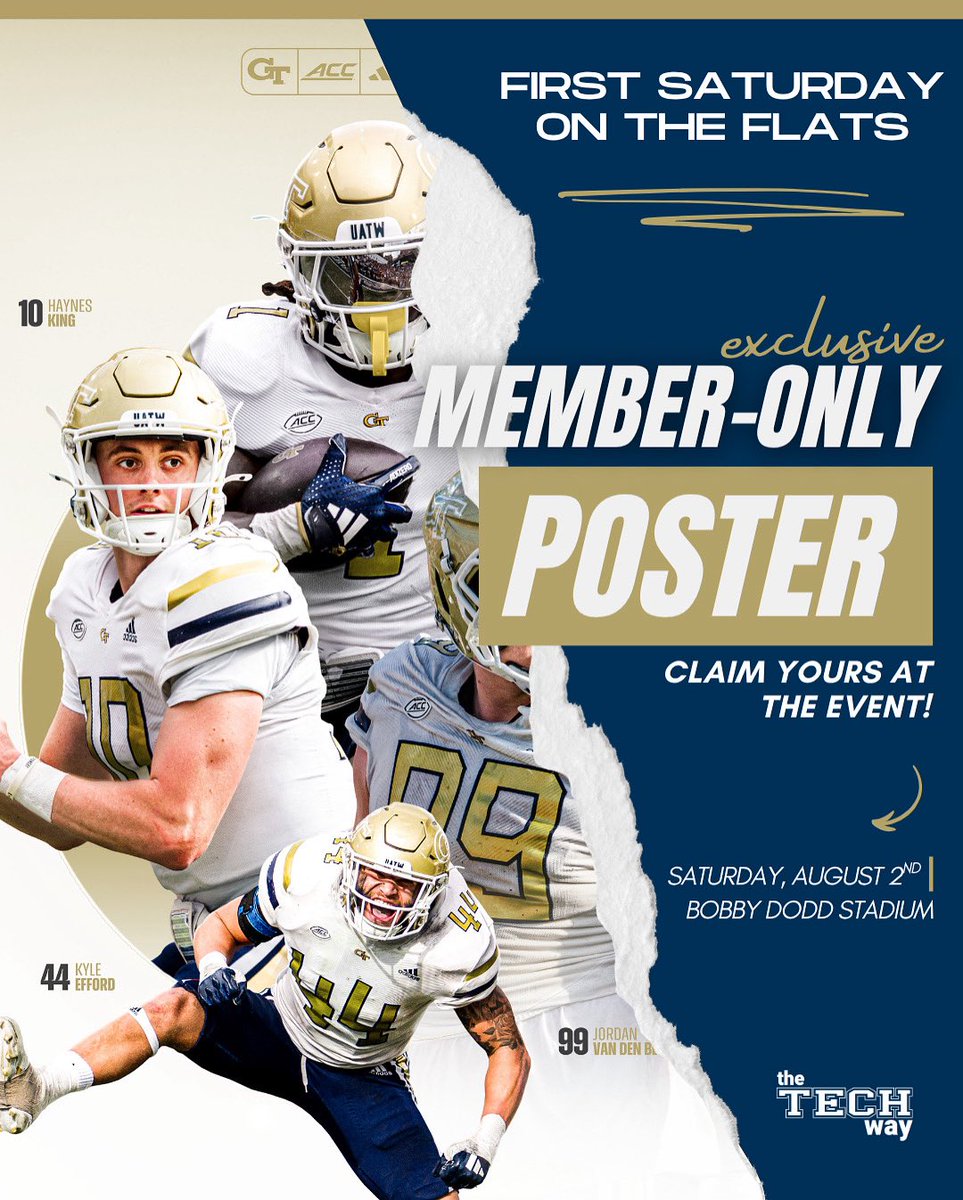 Calling all Tech Way members! Will we see you this weekend at First Saturday on the Flats? 👀

We hope so—because Tech Way members are getting the VIP treatment:

🎟️ Early entry
🖊️ A FREE exclusive GT Football poster

Not on the squad yet?

JOIN NOW 🔗 thetechway.com/memberships#ch…