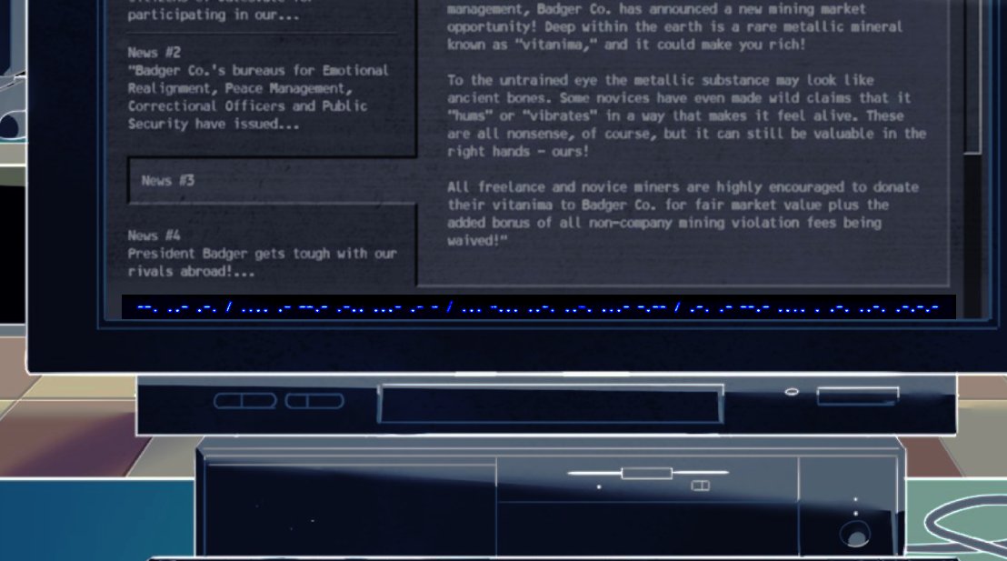 <a href="/StudiosofAether/">Aether Studios</a> "The Undying Fossil Endures" 

There's a morse code hidden on the bottom part of the monitor. You have to invert the colors + up the contrast.

Shoutouts to RoA Discord for solving this so fast.