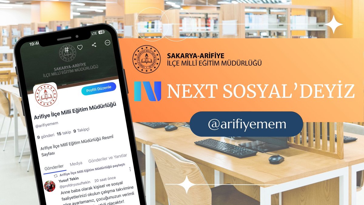 📢 Arifiye İlçe Millî Eğitim Müdürlüğü olarak artık Next Sosyal’deyiz!

Yerli ve millî sosyal medya platformumuz Next Sosyal üzerinden bizleri takip edebilirsiniz.

👉 sosyal.teknofest.app/@arifiyemem

<a href="/tcmeb/">Millî Eğitim Bakanlığı</a> <a href="/Yusuf__Tekin/">Yusuf Tekin</a> <a href="/dogan_rahmi/">Rahmi Doğan</a> <a href="/sakaryamem/">Sakarya İl Millî Eğitim Müdürlüğü</a> <a href="/coskunbakirtas/">Coşkun BAKIRTAŞ</a> <a href="/ygulac/">Yüksel GÜLAÇ</a>