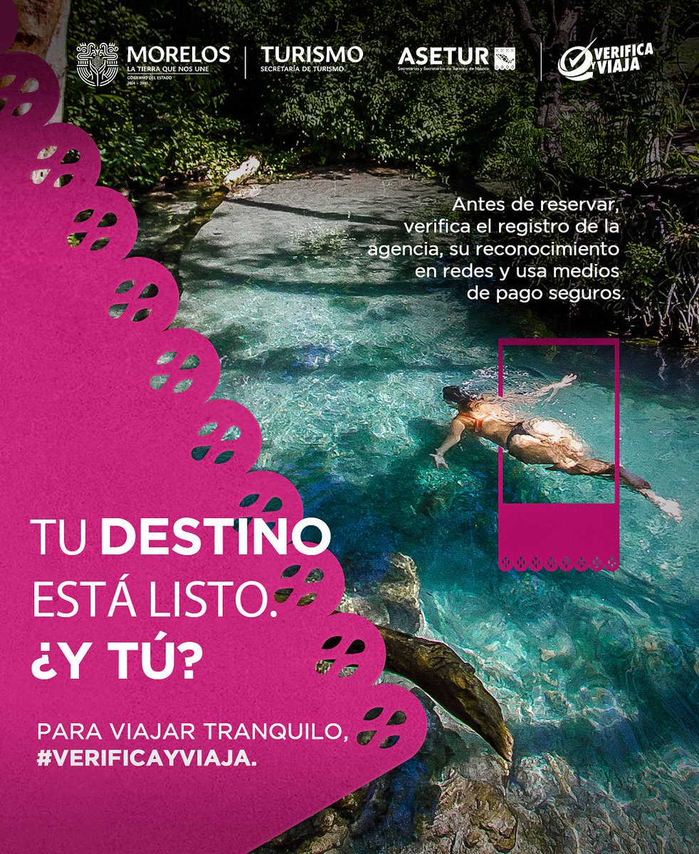 danielaltafi's tweet photo. 🌴 ¡El verano llegó!
Antes de reservar, súmate a #VerificaYViaja:
✅ Consulta referencias
✅ Exige registro turístico
✅ Paga solo por medios seguros
Viaja con certeza, viaja informado.
#LaPrimaveraDeMéxico #TurismoConIdentidad #ASETUR https://t.co/186PXgk25t
