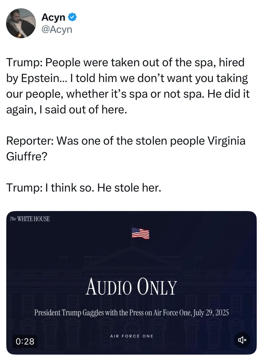 Um, EXCUSE ME… So Trump knew Epstein was targeting girls from Mar-a-Lago… and only took action when he realized Epstein was poaching his spa staff?

Not because Epstein was a predator. Not because girls were being trafficked.
But because it was bad for business.

And now he’s