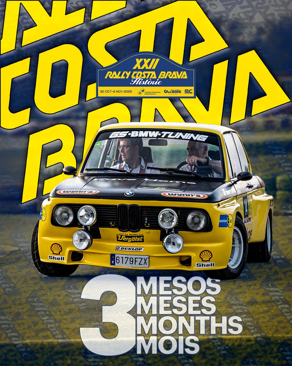 RallyClassics (@rallyclassics) on Twitter photo El #RallyCostaBravaHistoric ens espera d'aquí a només 3️⃣ mesos (30 oct- 2 nov).
Ja t'hem dit que estem preparant una edició MOLT especial? No te'l voldràs perdre 😏
▶RALLY INFO: rallyclassics.club/ca/xxii-rally-…
📆 30 Oct - 2 Nov 2025
<a href="/Emp_Castello/">Empuriabrava i Castelló d'Empúries</a> i <a href="/Guixols/">Ajuntament SFG</a>
<a href="/RallyCostaBrava/">Rally Costa Brava</a> El #RallyCostaBravaHistoric ens espera d'aquí a només 3️⃣ mesos (30 oct- 2 nov).
Ja t'hem dit que estem preparant una edició MOLT especial? No te'l voldràs perdre 😏
▶RALLY INFO: rallyclassics.club/ca/xxii-rally-…
📆 30 Oct - 2 Nov 2025
<a href="/Emp_Castello/">Empuriabrava i Castelló d'Empúries</a> i <a href="/Guixols/">Ajuntament SFG</a>
<a href="/RallyCostaBrava/">Rally Costa Brava</a>