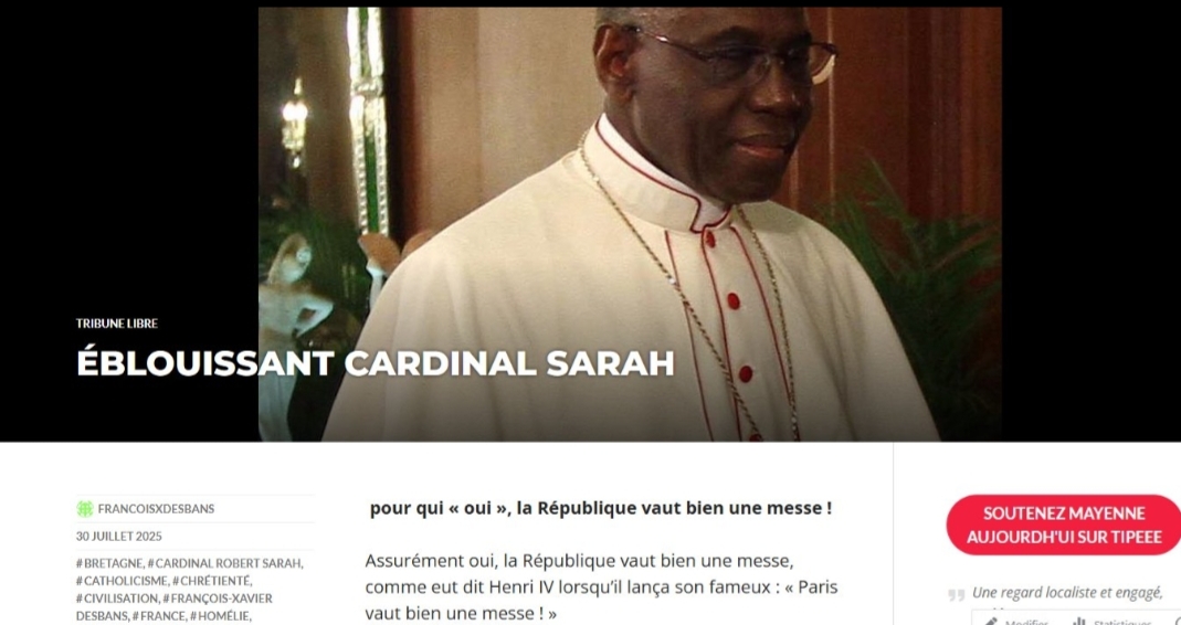 Cliquez, je fais miens ces mots👇
x.com/SoisCroyant/st…
📌Ici⤵️le bandeau de 
mon✍️mercredi 30/07 dès 5 h, blog <a href="/PHerbais/">Pierre d'Herbais</a>

L'HOMÉLIE CHOC👉«Éblouissant cardinal Sarah pour qui la République vaut bien une messe»
Voix d’un authentique prophète.  
Voix qui dérange. 
Mon analyse.