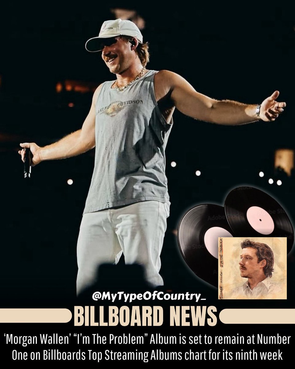 Mytypeofcountry's tweet image. @morganwallen “I’m The Problem” album  is still currently sitting high on top of the charts! 👀 

The album is set to remain at Number One on Billboards Top Streaming Albums chart for its ninth week! 🔥 

#stillatthetop #morganwallen #thedominator #countrymusic