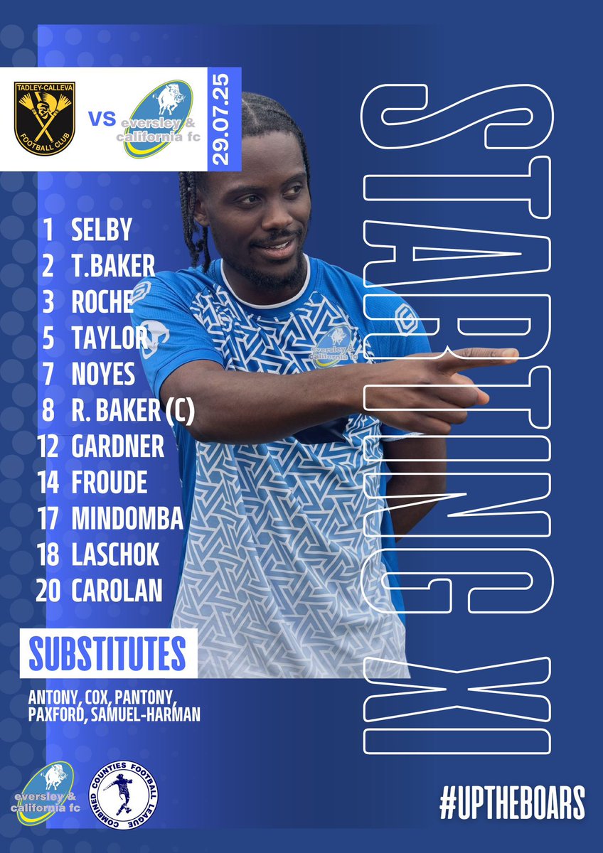 𝐁𝐎𝐀𝐑𝐒 𝐒𝐓𝐀𝐑𝐓𝐈𝐍𝐆 𝐗𝐈

Here it is. Your Eversley &amp; California Starting XI for our first league game of the season. 

#UpTheBoars🐗