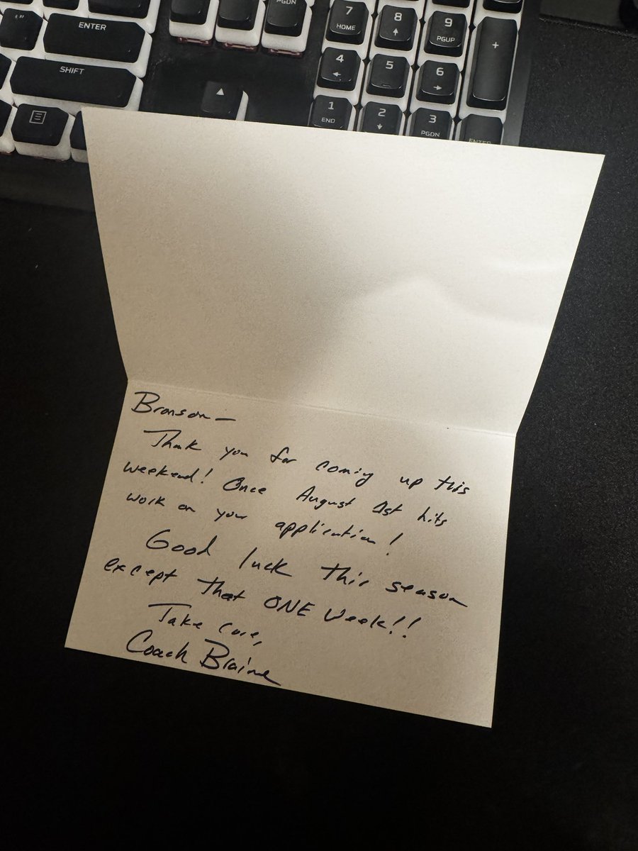 bronson_maccini's tweet photo. Thank you @CoachBraine for the letter! Week 9 on the clock⏰.
@CoachJoeAdam 
@Coach_Ander5on 
@Napalm_Kicking https://t.co/jmeEgNFRbI