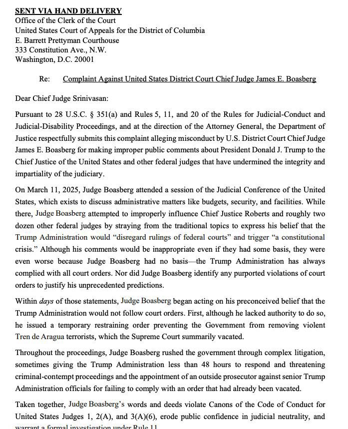Milajoy's tweet photo. BREAKING:

The Department of Justice has allegedly filed a misconduct complaint against Judge James Boasberg for making inappropriate public comments about President Trump.

Lock him up. https://t.co/avq6nFn2bN