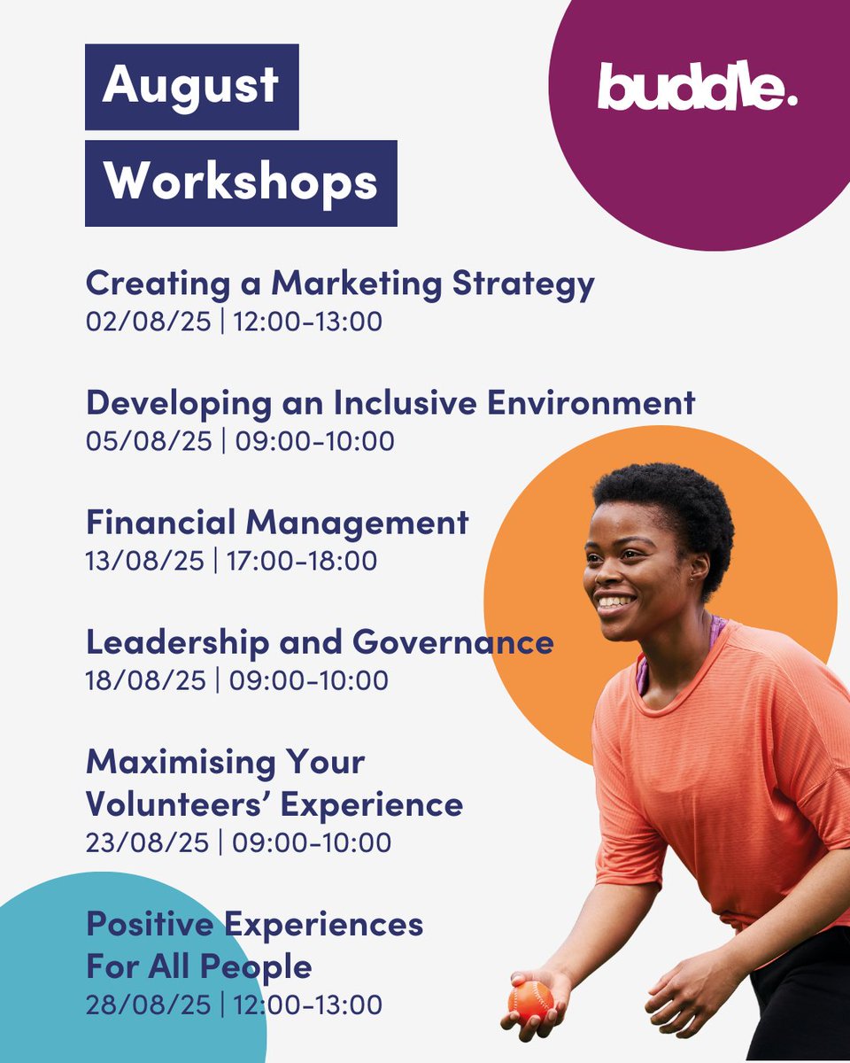 Calling all sports club organisers 📢

#Buddle run workshops and webinars to help your clubs and organisations. Here's a snippet of what's coming up in August!

Book now: buddle.co/learning-oppor…
