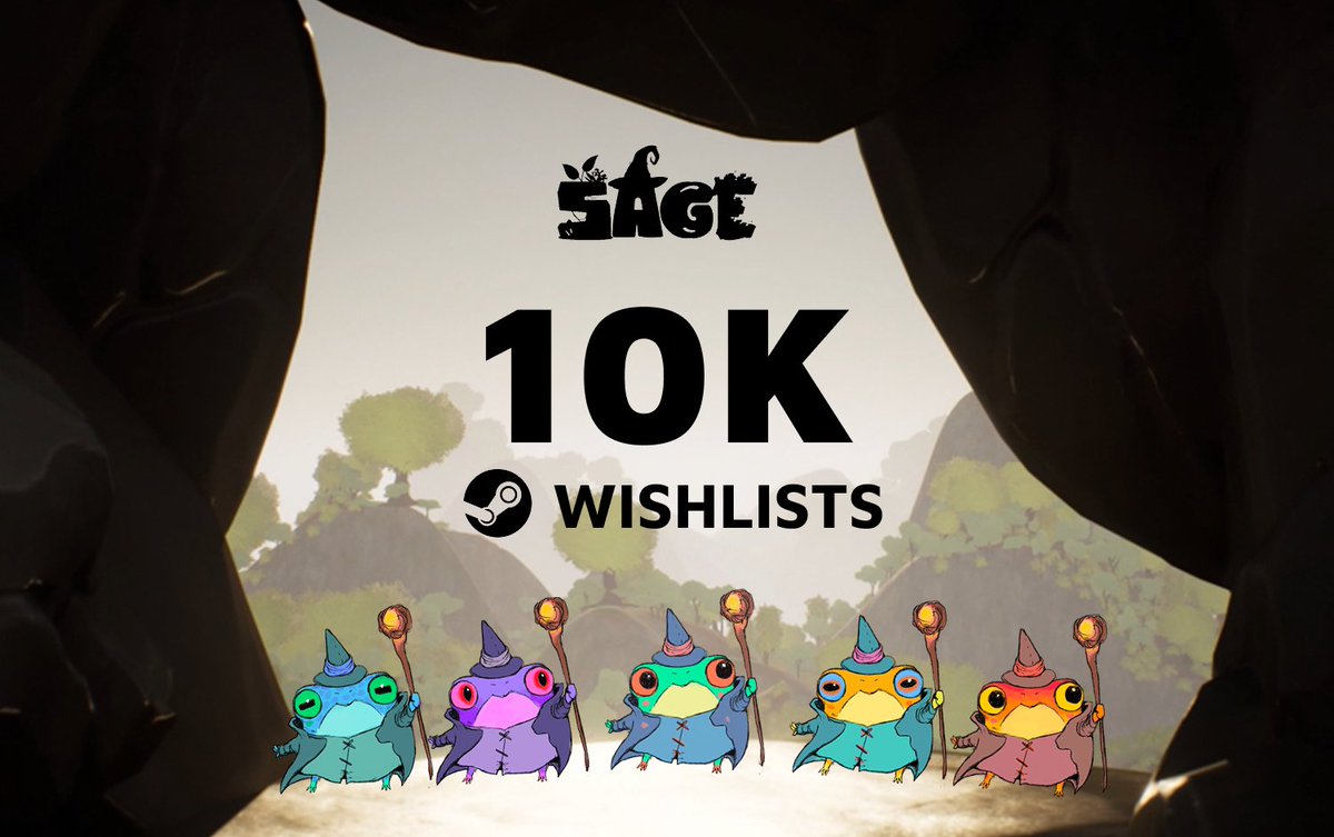 bendergamesco's tweet photo. We just hit a huge milestone with SAGE - we have reached 𝟏𝟎𝐊 wishlists on Steam! Thank you to everybody who has helped us reach this goal. For more updates and early playtest access, come join our Discord community 🐸🪄 https://t.co/GvJMUAQ9Uq