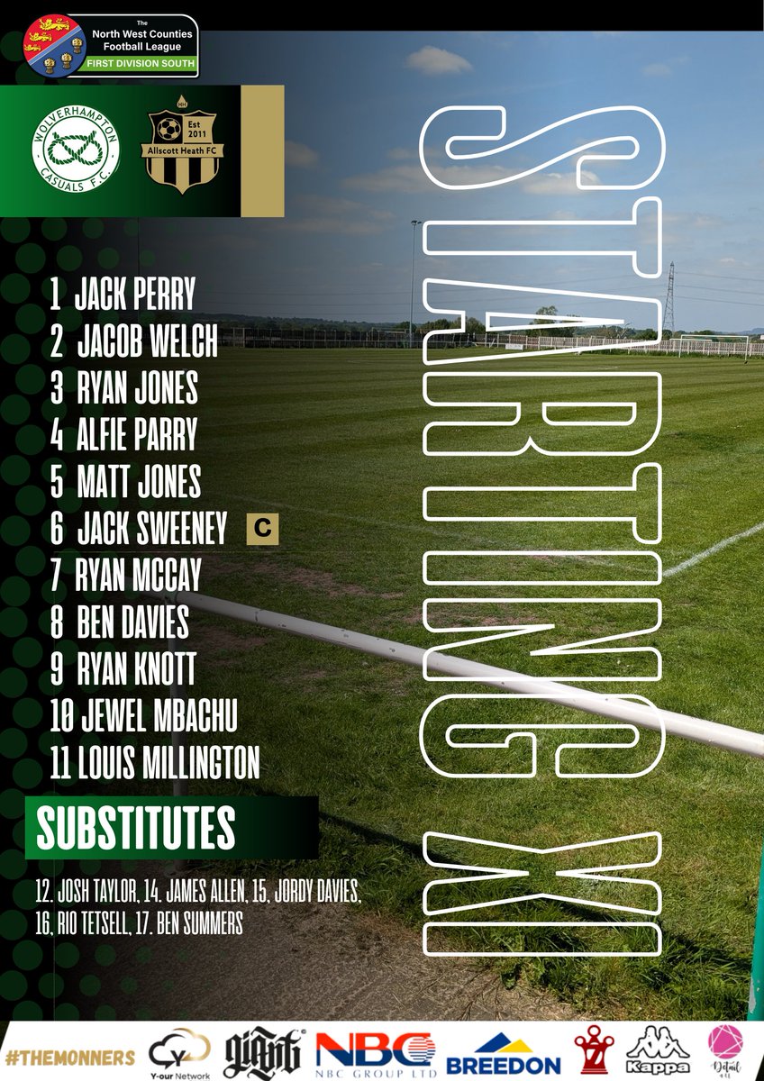 Allscott Heath FC (@allscottheathfc) on Twitter photo Starting XI :-
Our starting XI as we take on <a href="/WolvesCassies/">Wolverhampton Casuals FC</a> at brinsford lane
#themonners
π’β« Starting XI :-
Our starting XI as we take on <a href="/WolvesCassies/">Wolverhampton Casuals FC</a> at brinsford lane
#themonners
π’β«