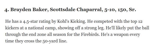 Brayden Baker (@bbaker2026) on Twitter photo Thank you <a href="/azc_preps/">azcentral preps</a> and <a href="/azc_obert/">Richard Obert</a> for the write up and ranking! Thank you to everyone that voted as well. Let's go Firebirds! <a href="/steverausch17/">Rausch Kicking</a> <a href="/KohlsKicking/">Kohl's Kicking Camps</a> <a href="/Chris_Sailer/">Chris Sailer Kicking</a> <a href="/Trace_Carroll/">COACH TRACE CARROLL</a> <a href="/ChapfootballAZ/">Chaparral Football</a> <a href="/ChaparralSUSD/">Chaparral High School</a> <a href="/gridironarizona/">Gridiron Arizona</a> <a href="/CopperRidgeSUSD/">Copper Ridge School</a> <a href="/CoachAbt77/">Coach</a> Thank you <a href="/azc_preps/">azcentral preps</a> and <a href="/azc_obert/">Richard Obert</a> for the write up and ranking! Thank you to everyone that voted as well. Let's go Firebirds! <a href="/steverausch17/">Rausch Kicking</a> <a href="/KohlsKicking/">Kohl's Kicking Camps</a> <a href="/Chris_Sailer/">Chris Sailer Kicking</a> <a href="/Trace_Carroll/">COACH TRACE CARROLL</a> <a href="/ChapfootballAZ/">Chaparral Football</a> <a href="/ChaparralSUSD/">Chaparral High School</a> <a href="/gridironarizona/">Gridiron Arizona</a> <a href="/CopperRidgeSUSD/">Copper Ridge School</a> <a href="/CoachAbt77/">Coach</a>