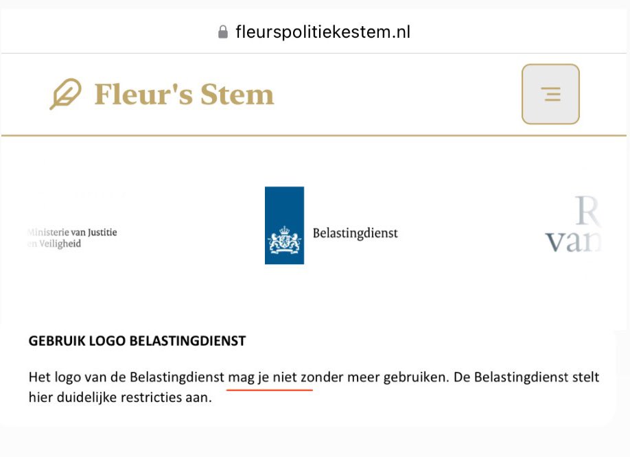 Een ezel stoot zich in het gemeen…..🤦🏻‍♂️

Op de website van <a href="/Fleurspolitiek/">Fleur van der Pols</a> worden de logo’s van <a href="/ministerieJenV/">Ministerie van Justitie en Veiligheid</a>, <a href="/RvdK_minjenv/">Raad voor de Kinderbescherming</a>, <a href="/Belastingdienst/">Belastingdienst</a>, <a href="/RechtspraakNL/">Rechtspraak</a> en <a href="/RaadvanState/">Raad van State</a> misbruikt.

Deze logo’s mogen NIET gebruikt worden.
