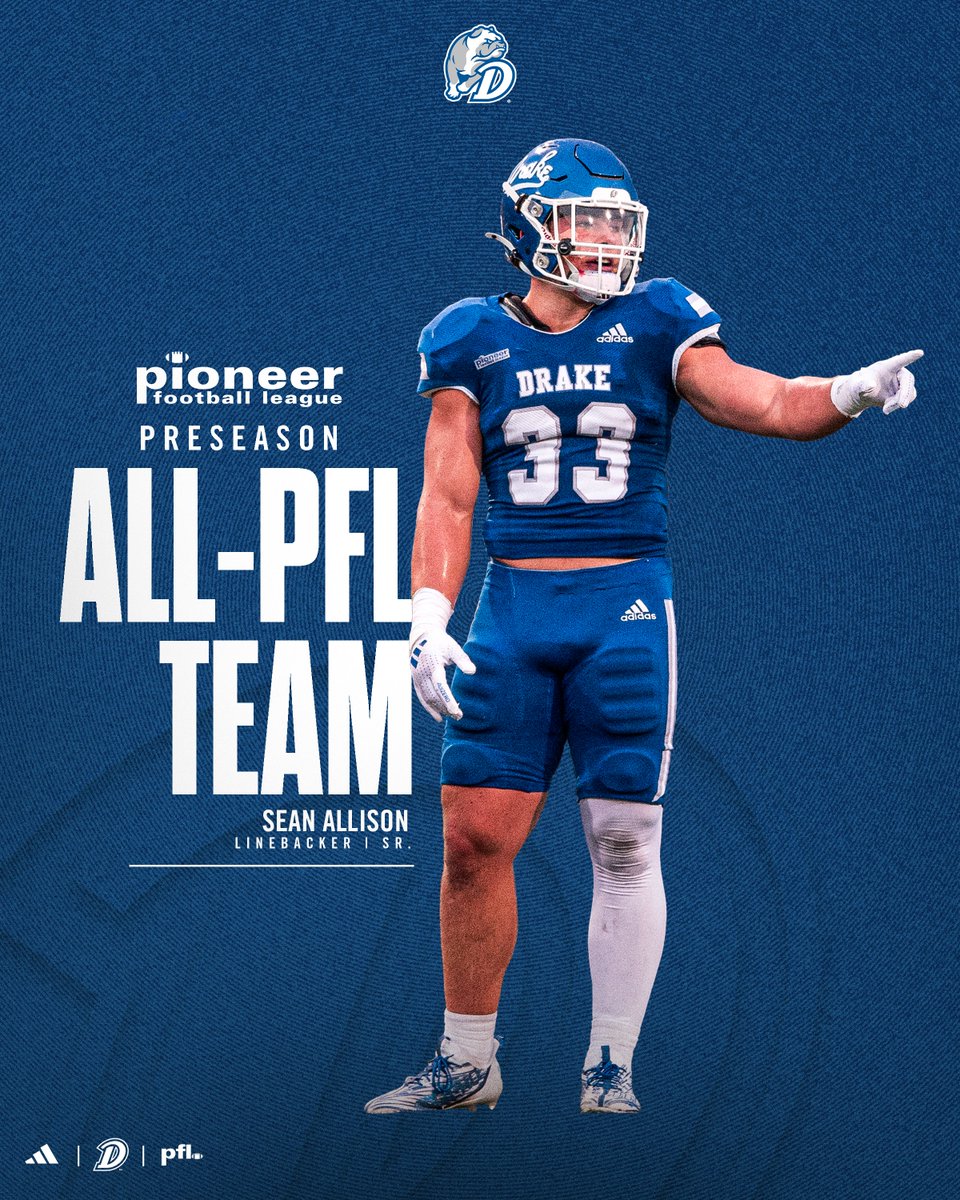 Drake Football (@drakebulldogsfb) on Twitter photo ๐PRESEASON ALL-PFL ๐
Senior linebacker <a href="/Sean_Allison18/">Sean Allison</a> lands on the 2025 Preseason All-PFL team โผ๏ธ
๐ฐโก๏ธ bit.ly/4ohvVvi
#DSMHometownTeam ๐PRESEASON ALL-PFL ๐
Senior linebacker <a href="/Sean_Allison18/">Sean Allison</a> lands on the 2025 Preseason All-PFL team โผ๏ธ
๐ฐโก๏ธ bit.ly/4ohvVvi
#DSMHometownTeam