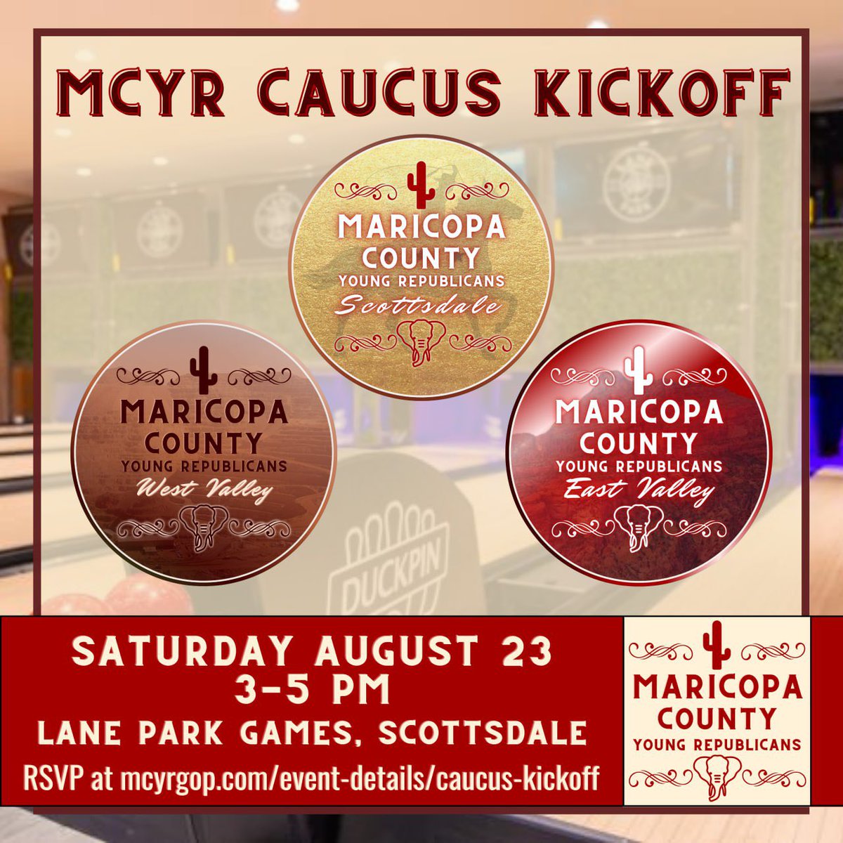 🎳 Ready to roll?
Let’s launch the MCYR Regional Caucuses with a night of bowling, food, and fun!

🎟 Bring non-perishable food items to score raffle tickets for a shot at a $100 gift basket!

RSVP now 👉 mcyrgop.com/event-details/…