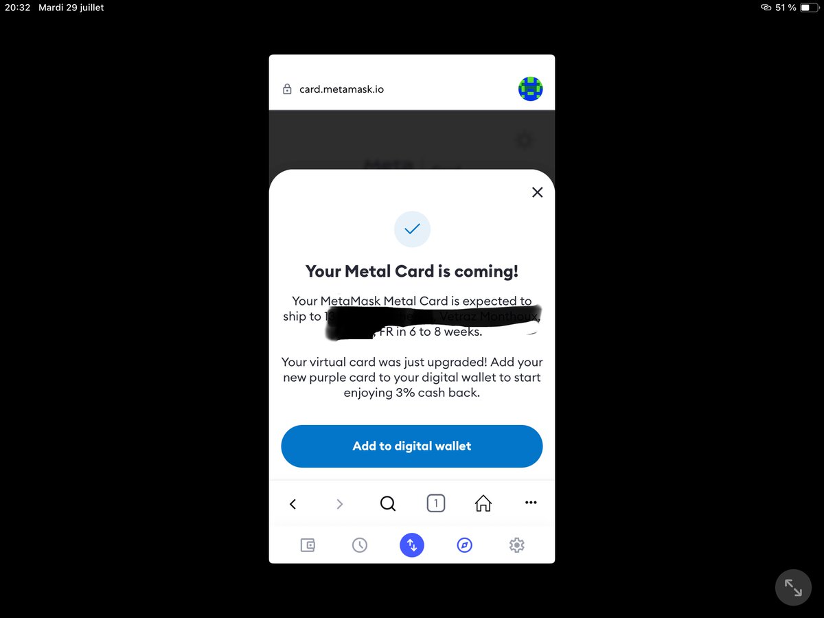one_hiii's tweet photo. #metamask Metal card ordered! 3% cashback is automatic, wonderful job #baanx with CL
#cryptolifeCard #baanxAmbassador #bxx https://t.co/K6tDKJwbaR
