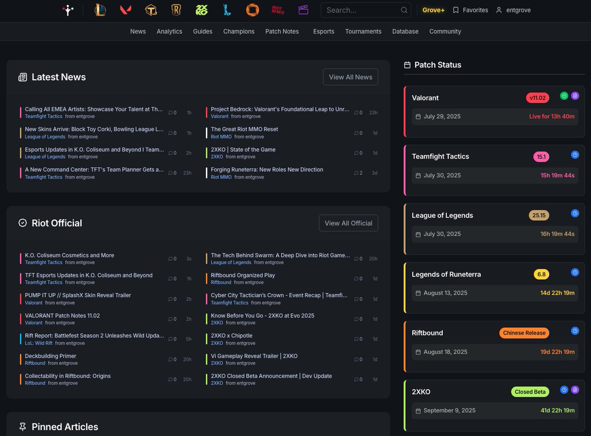 A new home for Riot Games Fans!
🚀 riotgrove.com is officially LIVE! 

Your new home for everything Riot Games:
📰 News &amp; Updates
📚 Champion Guides
💬 Community Hub
Coming Soon:
📊 Analytics &amp; Stats
🏆 Esports Coverage / Community tournaments

Been quiet on YouTube
