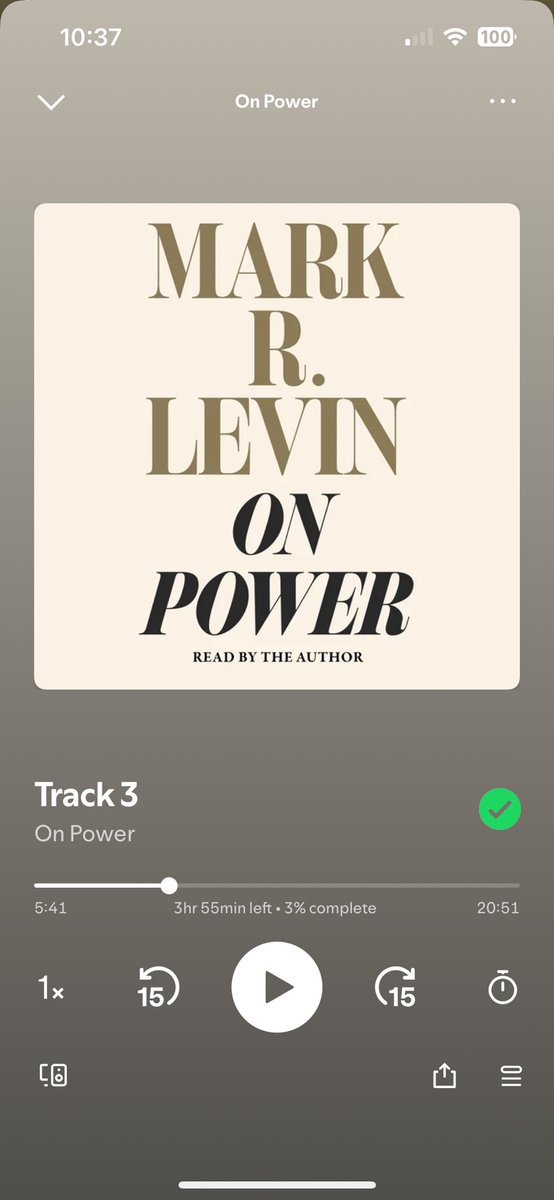 Jrad_Jordan's tweet image. I pay for @Spotify premium and they have a wonderful feature that allows you a couple audio books a month based on 100 hours of content cap and I’m so happy I didn’t have the money to buy it but I can hear it read by The Great One himself @marklevinshow @RichSementa #OnPower