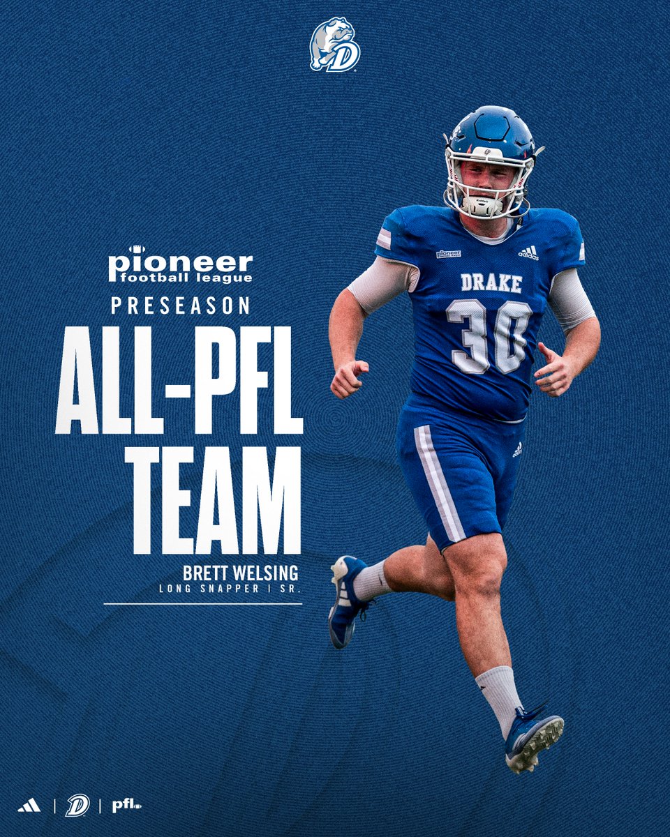 Drake Football (@drakebulldogsfb) on Twitter photo ๐ PRESEASON ALL-PFL ๐
Senior long snapper <a href="/BrettWelsing/">Brett Welsing</a> represents the Dogs on the 2025 Preseason All-PFL team โผ๏ธ
๐ฐโก๏ธ bit.ly/4ohvVvi
#DSMHometownTeam ๐ PRESEASON ALL-PFL ๐
Senior long snapper <a href="/BrettWelsing/">Brett Welsing</a> represents the Dogs on the 2025 Preseason All-PFL team โผ๏ธ
๐ฐโก๏ธ bit.ly/4ohvVvi
#DSMHometownTeam