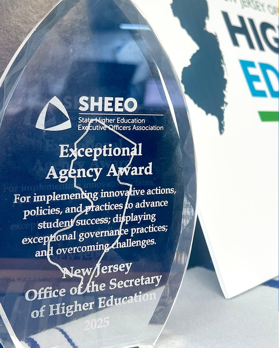 NJ Office of the Secretary of Higher Education (@njhighered) on Twitter photo The 2025 Exceptional Agency Award from <a href="/SHEEOed/">SHEEO</a> is officially in-house!👀
We’re honored to be recognized for our work under <a href="/GovMurphy/">Governor Phil Murphy</a> to strengthen pathways to college and career success for residents across #NJ.
Congratulations OSHE staff for this accomplishment!
#NJHigherEd The 2025 Exceptional Agency Award from <a href="/SHEEOed/">SHEEO</a> is officially in-house!👀
We’re honored to be recognized for our work under <a href="/GovMurphy/">Governor Phil Murphy</a> to strengthen pathways to college and career success for residents across #NJ.
Congratulations OSHE staff for this accomplishment!
#NJHigherEd