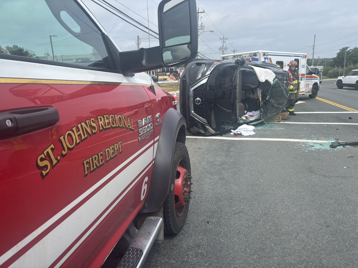 A two vehicle collision has traffic slowed at the intersection of Torbay Road and Hebron Way one vehicle has landed on its side as a result of the collision. It is unknown if there are any serious injuries. #nltraffic