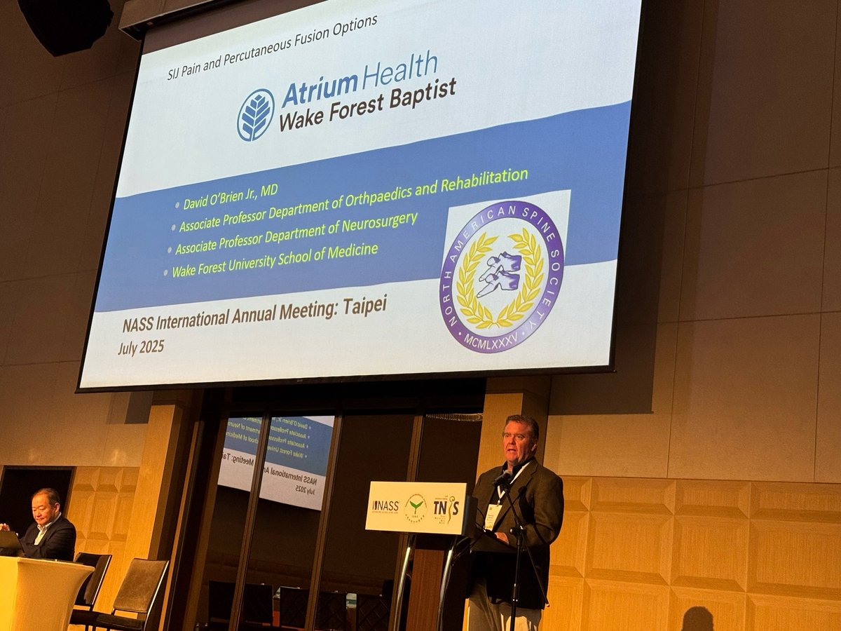 🌍 Representing excellence on the international stage!
Dr. David O’Brien Jr., Associate Professor in the Departments of Orthopaedics and Rehabilitation and Neurosurgery at Wake Forest University School of Medicine, gave 5 different presentations, this one on “SIJ Pain and