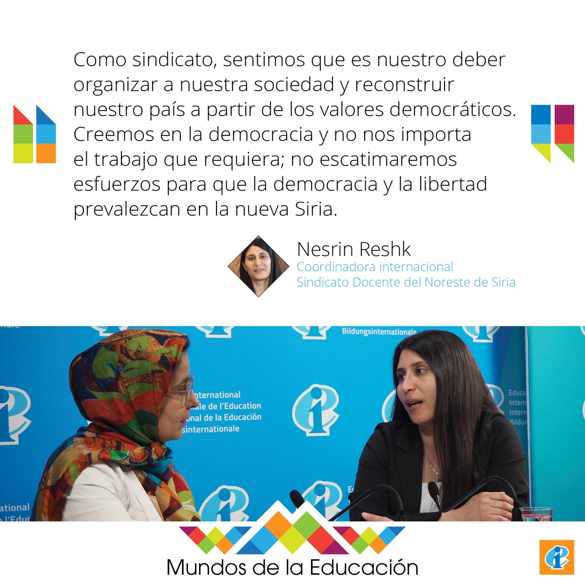 Después de 15 años de guerra, Siria trabaja para reconstruirse.

Para Nesrin Reshk, del Sindicato de Docentes del Noreste de Siria, el modelo usado en su región puede guiar hacia una Siria pacífica, democrática e inclusiva.

¡Una lectura imperdible!
➡️ eiie.io/4lRj9lE