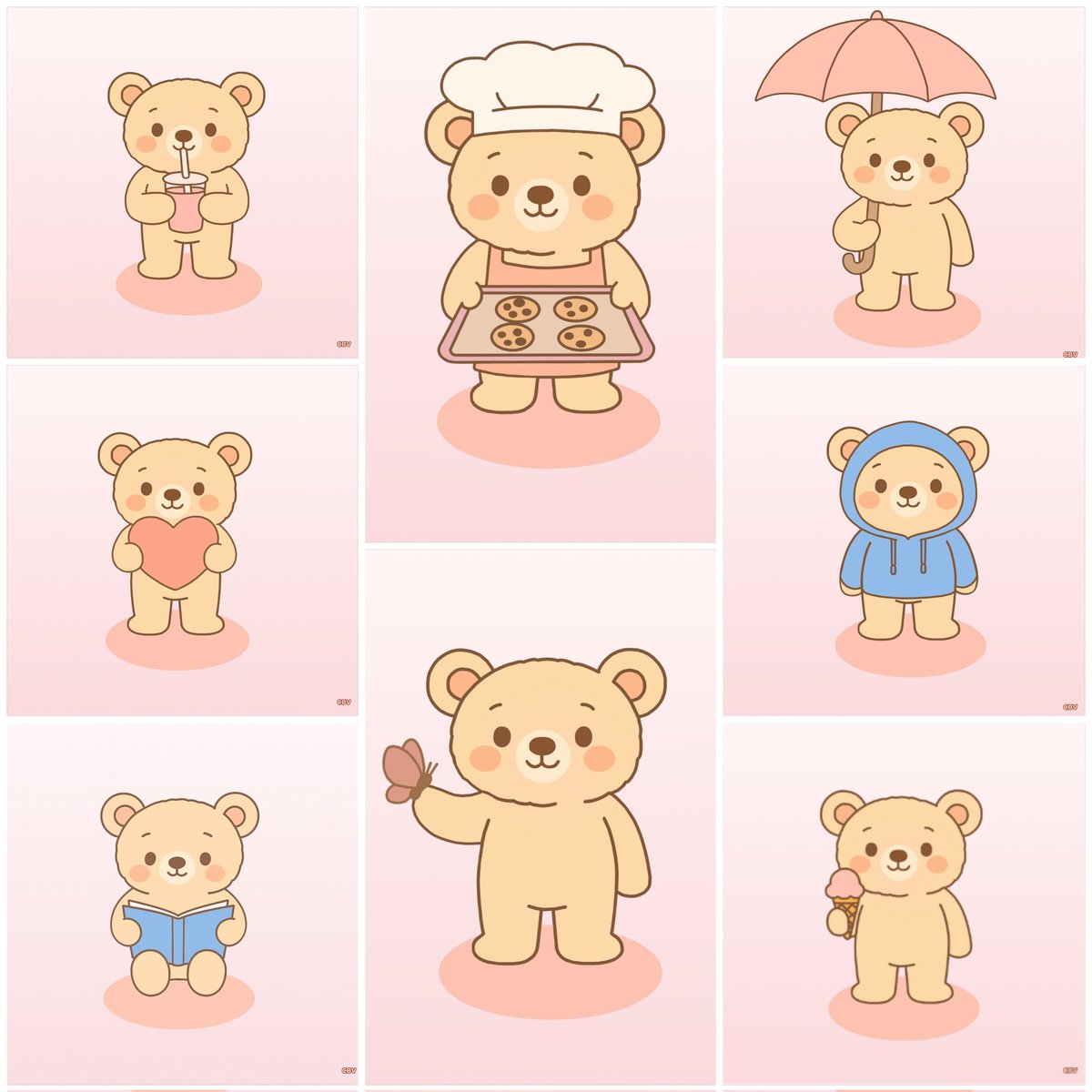 vibe_nft1's tweet photo. Here’s the first 8 Chill Bears from the collection! 🧸✨
Which one is your favorite so far?
Should I keep going with this cozy crew? 💬👇
#ChillBearVibes #NFTart #OpenSeaNFT #NFTcollection #cuteart
https://t.co/ClMd07Vrjg https://t.co/eCU3KvXee1