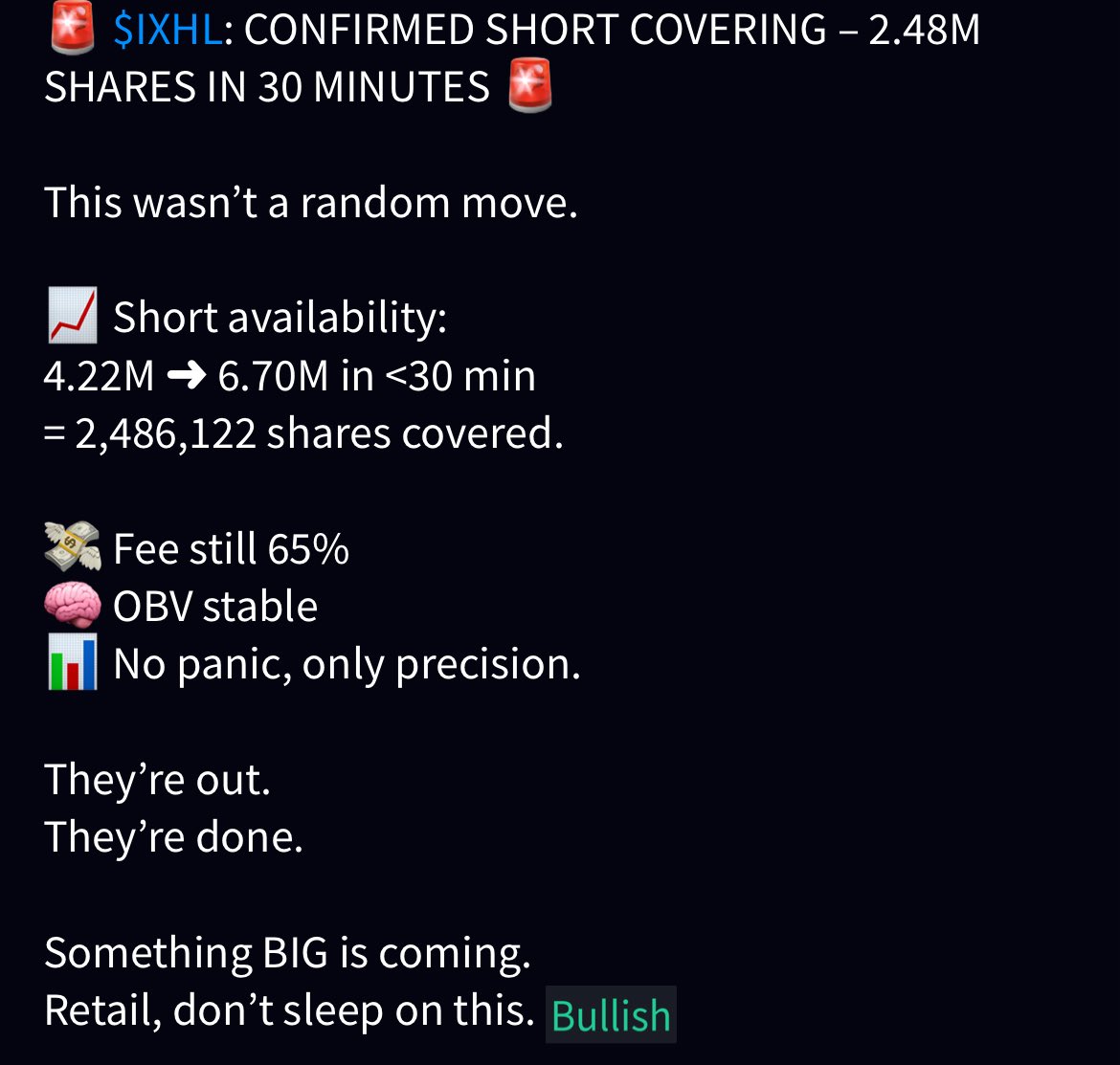 $ixhl $IXHL Well would you look at that, shorts have thrown in the towel.