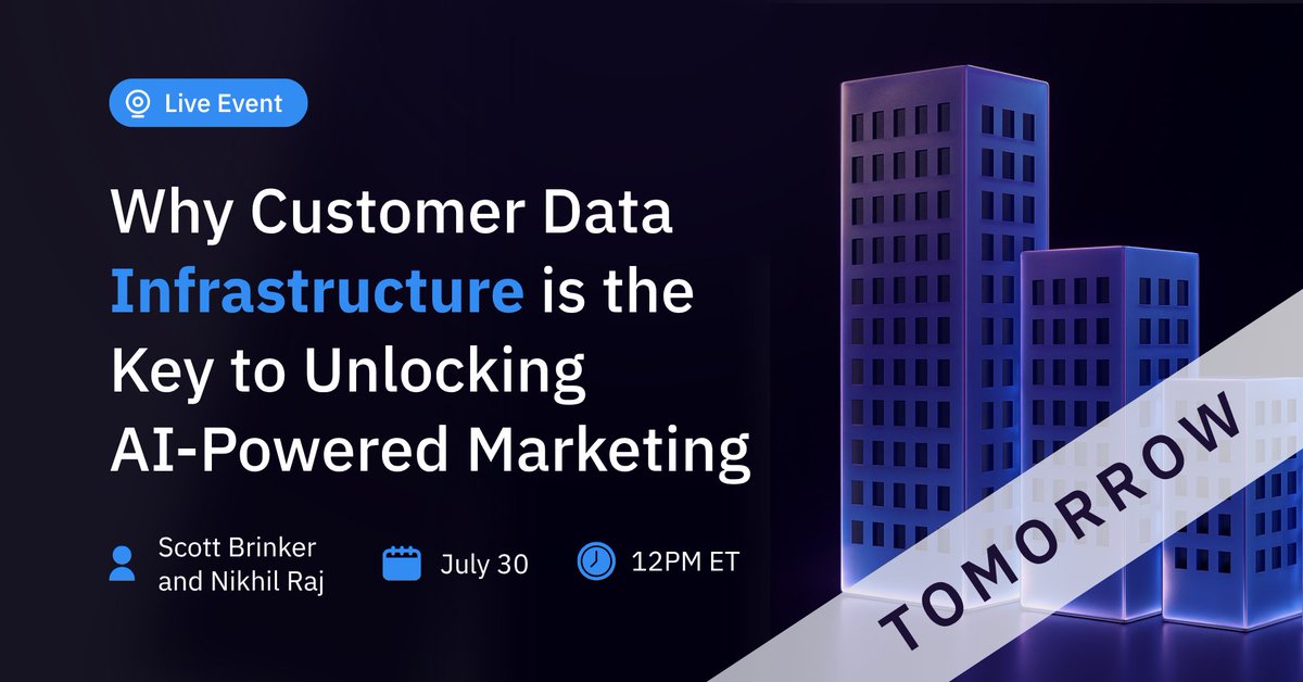 MetaRouter's tweet image. 📆 TOMORROW! Exclusive webinar tomorrow at 12PM ET with two incredible industry thought leaders, Scott Brinker, and our president, Nikhil Raj. Save your spot: hubs.li/Q03zh3Rp0

#customerdata #datainfrastructure #datagovernance #ai #marketing #martech #webinar