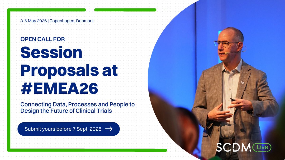 SCDM_DataDriven's tweet image. At #EMEA26, we’re not just talking about the future of clinical data science - we’re building it. And we want you to help shape the conversation.

Whether you&apos;re a data visionary, a tech disruptor, or a champion of operational excellence, this is your chance to lead. Submit a…