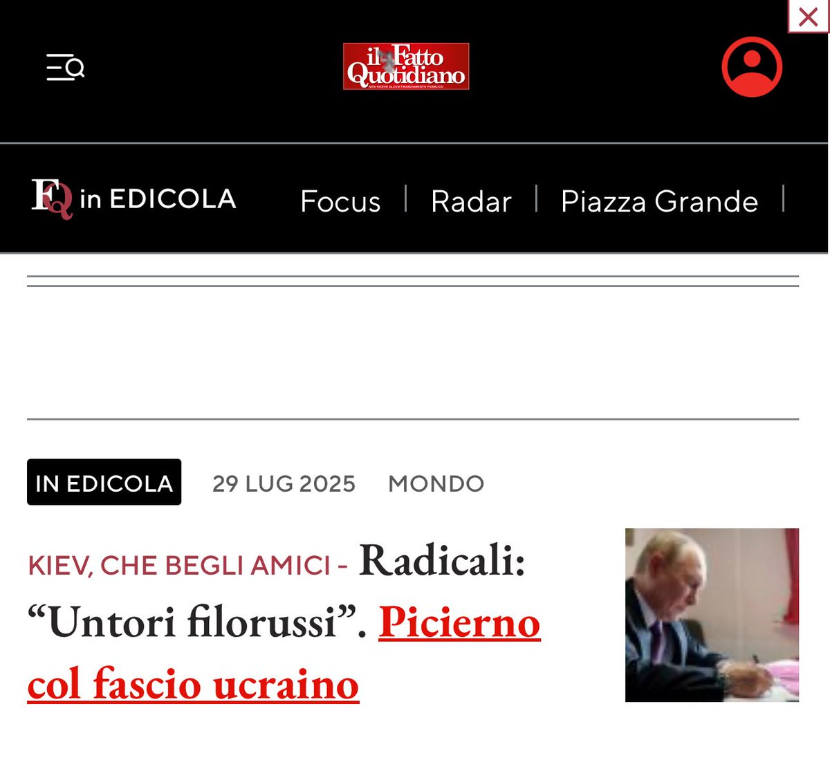 «Il fatto quotidiano» <a href="/fattoquotidiano/">Il Fatto Quotidiano</a> sa chiamare  le cose come sono esattamente 

“La presenza di Horodetsky alla manifestazione, come in altre da inizio guerra, ha sollevato interrogativi sulle contraddizioni e ambiguità della vicepresidente a cui, a settembre scorso, è stata