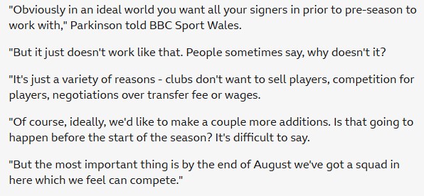 decdooney's tweet photo. We need players (FWDs) in the door, no doubt about it. 

Frustrated. Yes.

August might be a tough watch but I think we'll have a squad that can compete by the end of the window.

Perspective - Parky has money to spend &amp; struggling to get players in the door too! 
#readingfc https://t.co/EJG1ck9UNH