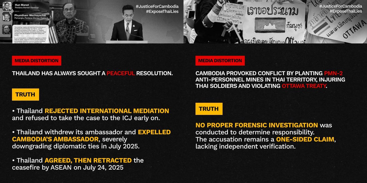 BUNTHENG436932's tweet photo. HERE ARE THE FACTS!!
The world really needs to know!🫡
#ExposeThailandLies
#TruthForCambodia
#cambodianeedpeace
#truthmatters
#therealtruth
#JusticeforCambodia https://t.co/wqW3MOGf6F