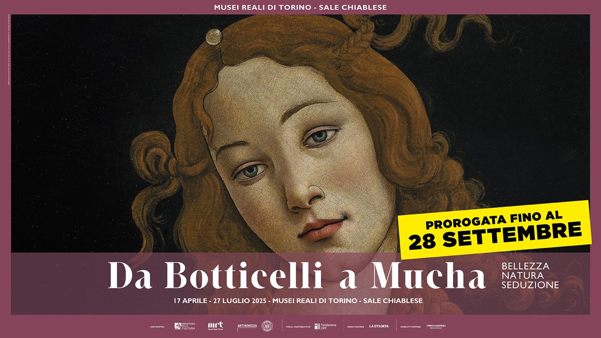 Musei Reali Torino (@museirealito) on Twitter photo La mostra Da Botticelli a Mucha. Bellezza, Natura, Seduzione, allestita nelle Sale Chiablese dei #museirealitorino e realizzata con <a href="/arthemisiaarte/">Arthemisia</a>, è prorogata fino al 28 settembre 2025. Scopri: museireali.beniculturali.it/events/da-bott… La mostra Da Botticelli a Mucha. Bellezza, Natura, Seduzione, allestita nelle Sale Chiablese dei #museirealitorino e realizzata con <a href="/arthemisiaarte/">Arthemisia</a>, è prorogata fino al 28 settembre 2025. Scopri: museireali.beniculturali.it/events/da-bott…