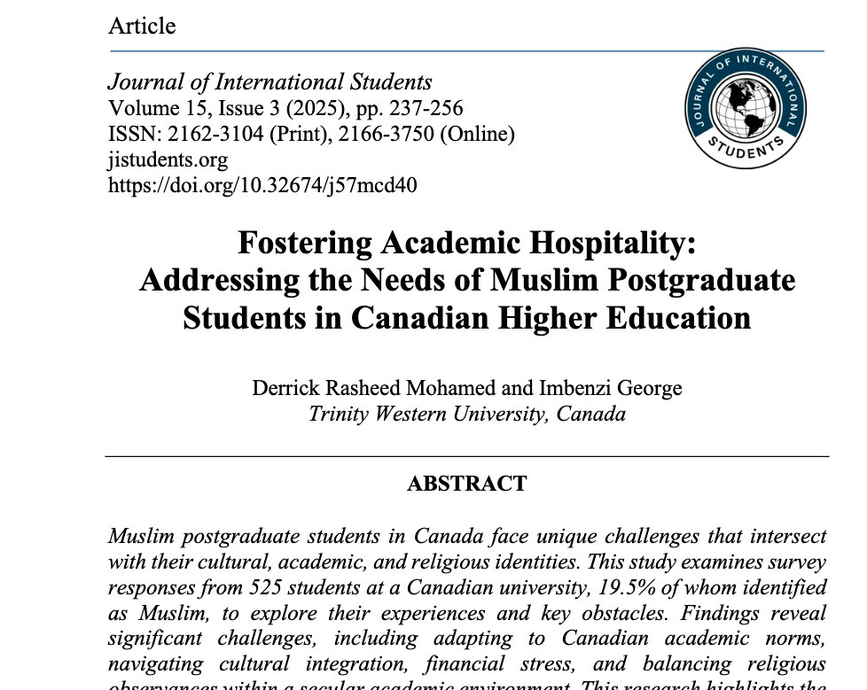 Fostering academic hospitalityAddressing the needs of muslim postgraduate students in Canadian higher education
DOI: doi.org/10.32674/j57mc…
Derrick Rasheed Mohamed, Imbenzi George