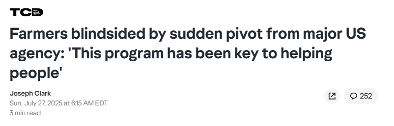 The President campaigned on lowering prices on Day 1 but continues to do the opposite and each day brings a new story of consumers &amp; businesses getting screwed.

Here is this <a href="/YahooNews/">Yahoo News</a> story about <a href="/USDA/">Dept. of Agriculture</a> cancelling the REAP program that lowered energy costs for farmers. (1/3)