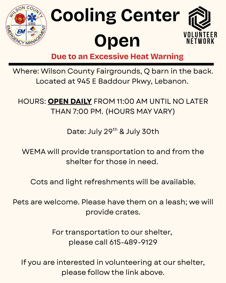 Cooling Center Open due to Extreme Heat Warning in effect from July 29, 05:01 AM CDT until July 30, 08:00 P ocv.im/FPh9kDk