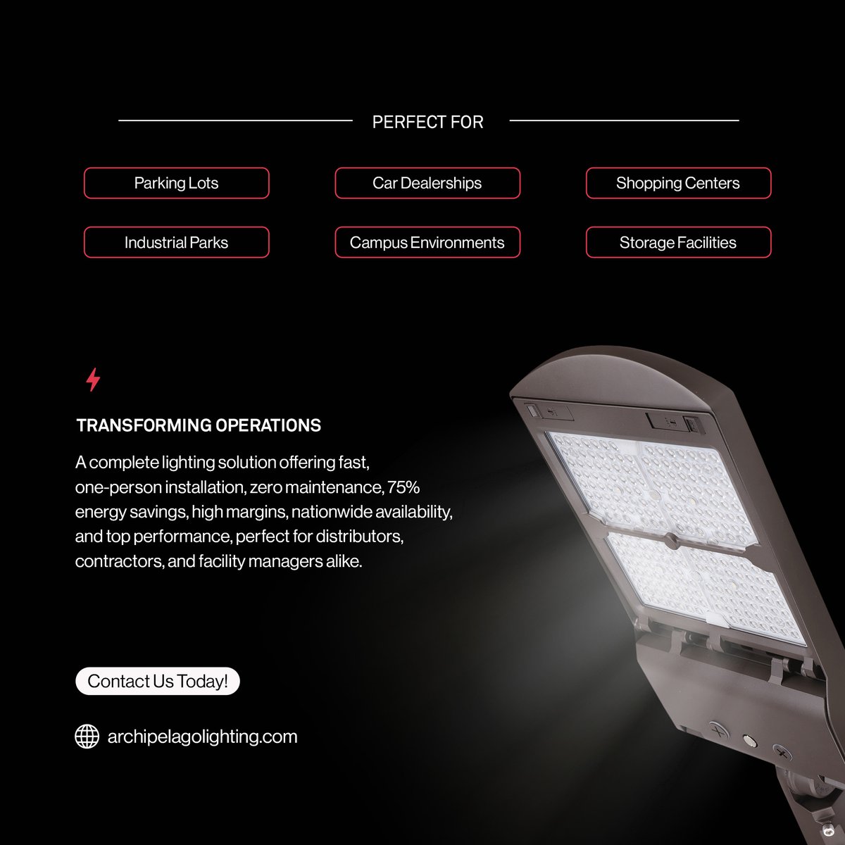 ArchipelagoLED's tweet image. 🇺🇸 Built tough. Shines bright. The Liberty Series Area Light delivers RP-8 compliant, energy-saving performance—field adjustable, IP66, surge protected &amp;amp; DLC Premium.
#AreaLighting #ArchipelagoLighting 💡🛠️