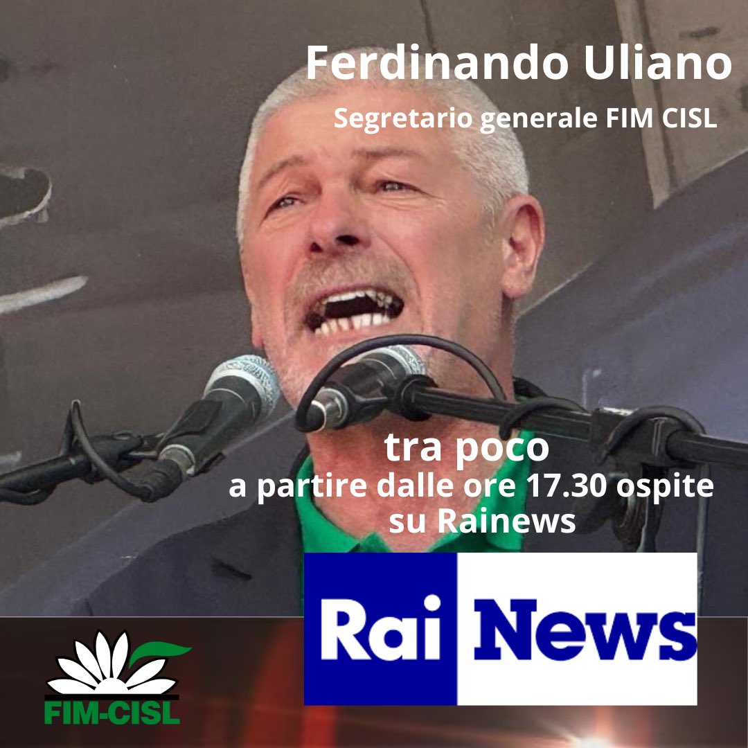 Tra poco a partire dalle 17.30circa ospite su  <a href="/RaiNews/">RaiNews</a> Ferdinando Uliano Segretario generale #FIM su vertenza ex- #Ilva