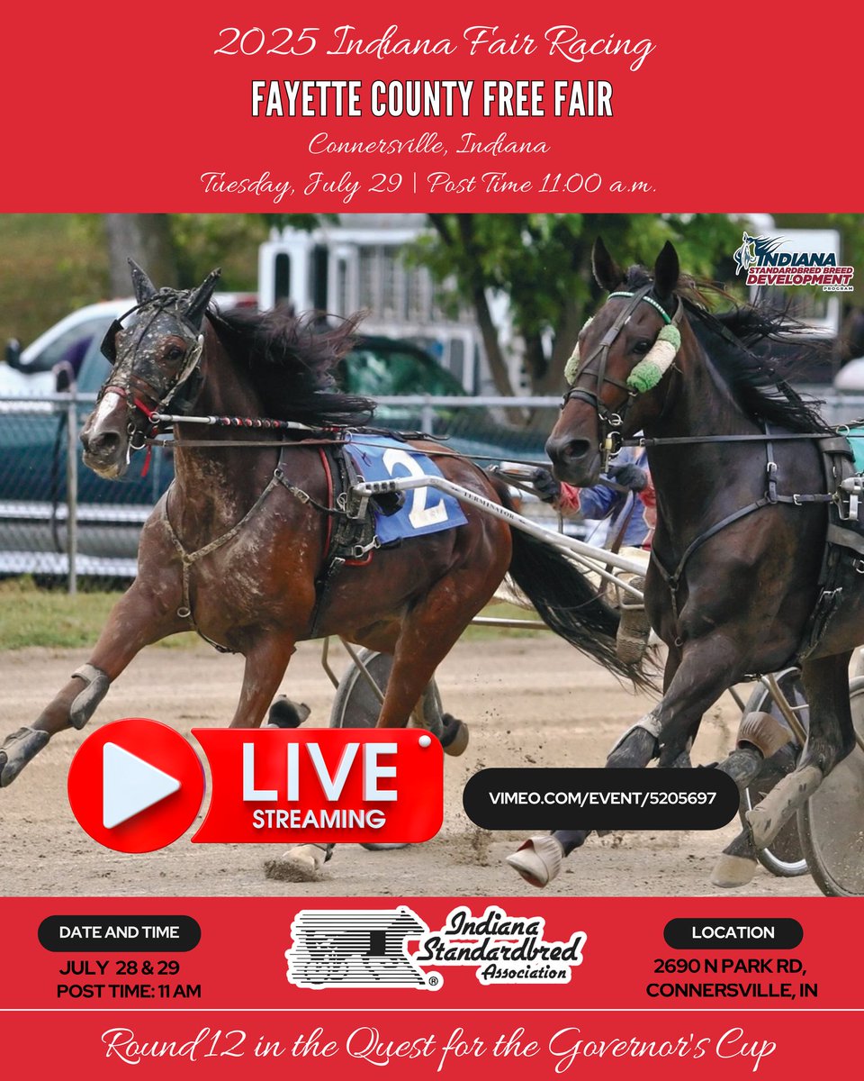 🔴 ISA Fair Racing at Connersville will be livestreamed today (Post time is 11:00 am). Click the following link to watch live! [vimeo.com/event/5205697]

#RaceLikeAHoosier