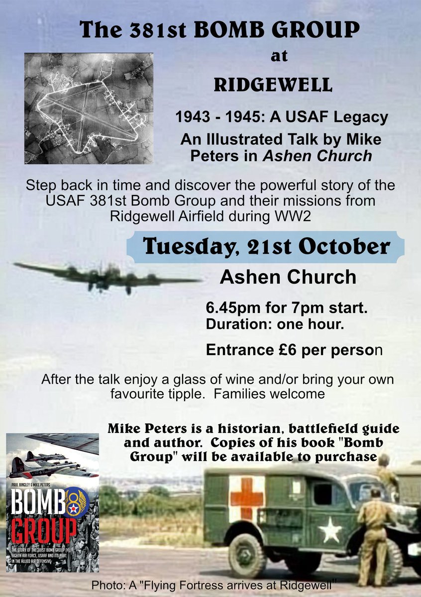 MikeHistorian's tweet photo. Looking ahead into your autumn diary, why not come along to a talk about the 381st BG (H) USAAF? If you are in Essex on 21st October. Feel free to attend... https://t.co/PuwEqrwtLI