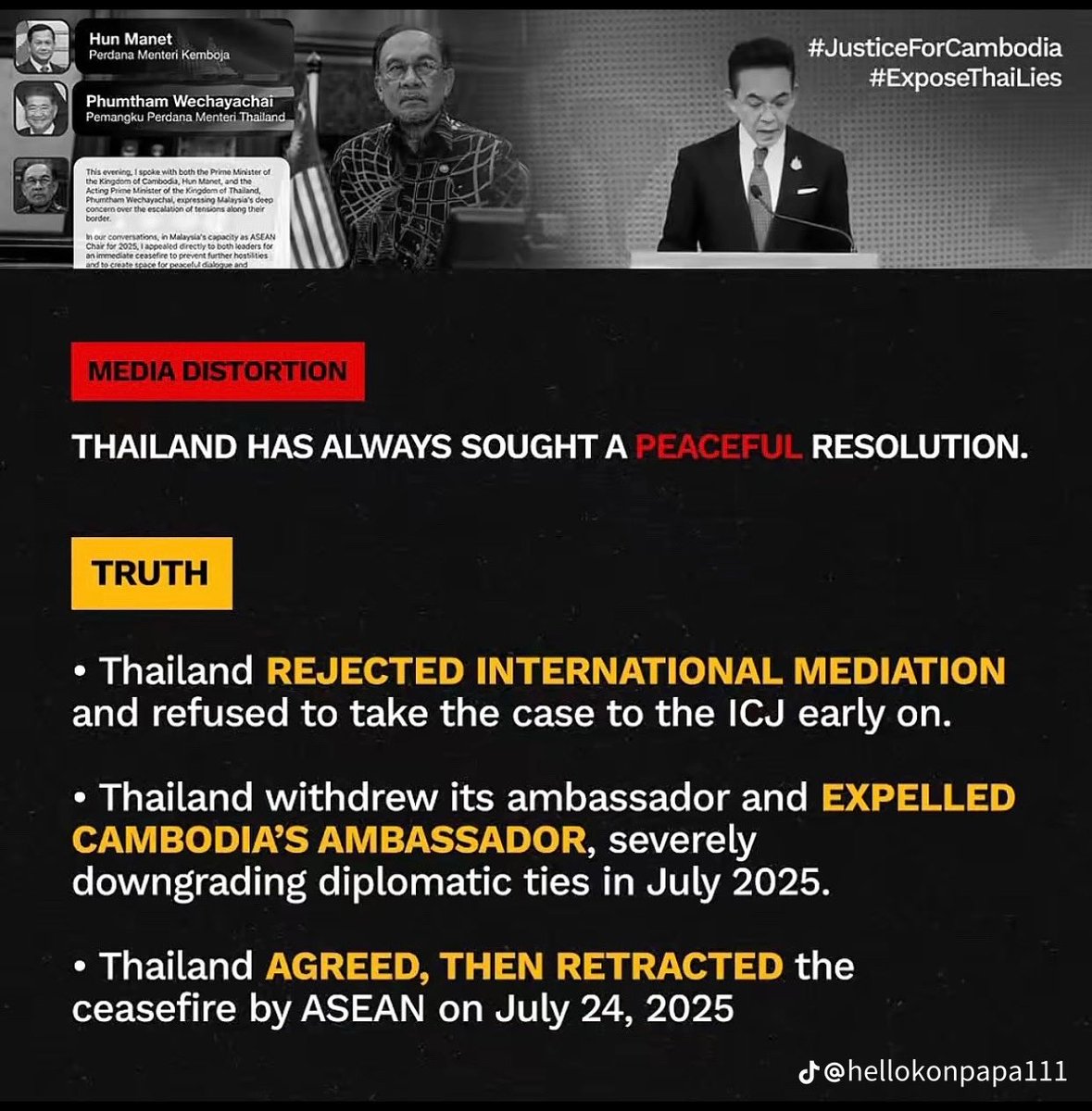 DovinTek's tweet photo. Please take your time reading this 🙏🏼🙏🏼🙏🏼Thailand always giving a fake news and everyone believe it because they are bigger than us Cambodia

#ExposeThailandLies https://t.co/bSLvdlWCNt