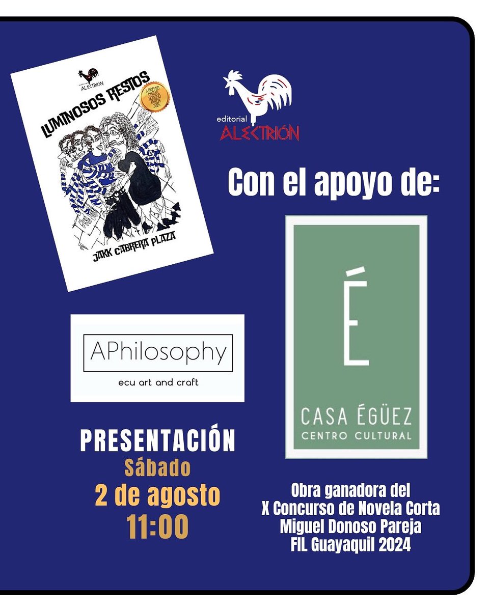 Llega la novela ganadora del X Premio Miguel Donoso Pareja🥇
Este sábado, 2 de agosto, tienes un encuentro a las 11:00 en <a href="/casaeguez/">Casa Égüez Centro Cultural</a> 
📚Luminosos restos
del gran ✍🏼Jakk Cabrera Plaza

#libropremiado
#ecuador #quito
#literatura #cultura