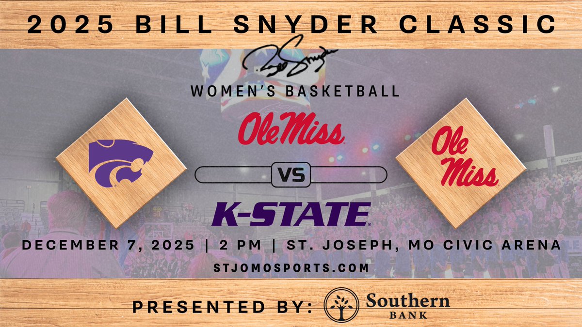 St. Joseph, Missouri Sports Commission (@stjomosports) on Twitter photo THIS IS A BIG ONE!!! NCAA Division I Women's College Basketball returns to <a href="/citystjoemo/">City of St. Joseph</a> as Sweet 16 teams <a href="/KStateWBB/">K-State Women's Basketball</a> & <a href="/OleMissWBB/">Ole Miss Women's BB</a> to meet in 3rd Annual Bill Snyder Classic at Civic Arena!! #StJoMoSports
stjomosports.com/event/bill-sny… THIS IS A BIG ONE!!! NCAA Division I Women's College Basketball returns to <a href="/citystjoemo/">City of St. Joseph</a> as Sweet 16 teams <a href="/KStateWBB/">K-State Women's Basketball</a> & <a href="/OleMissWBB/">Ole Miss Women's BB</a> to meet in 3rd Annual Bill Snyder Classic at Civic Arena!! #StJoMoSports
stjomosports.com/event/bill-sny…