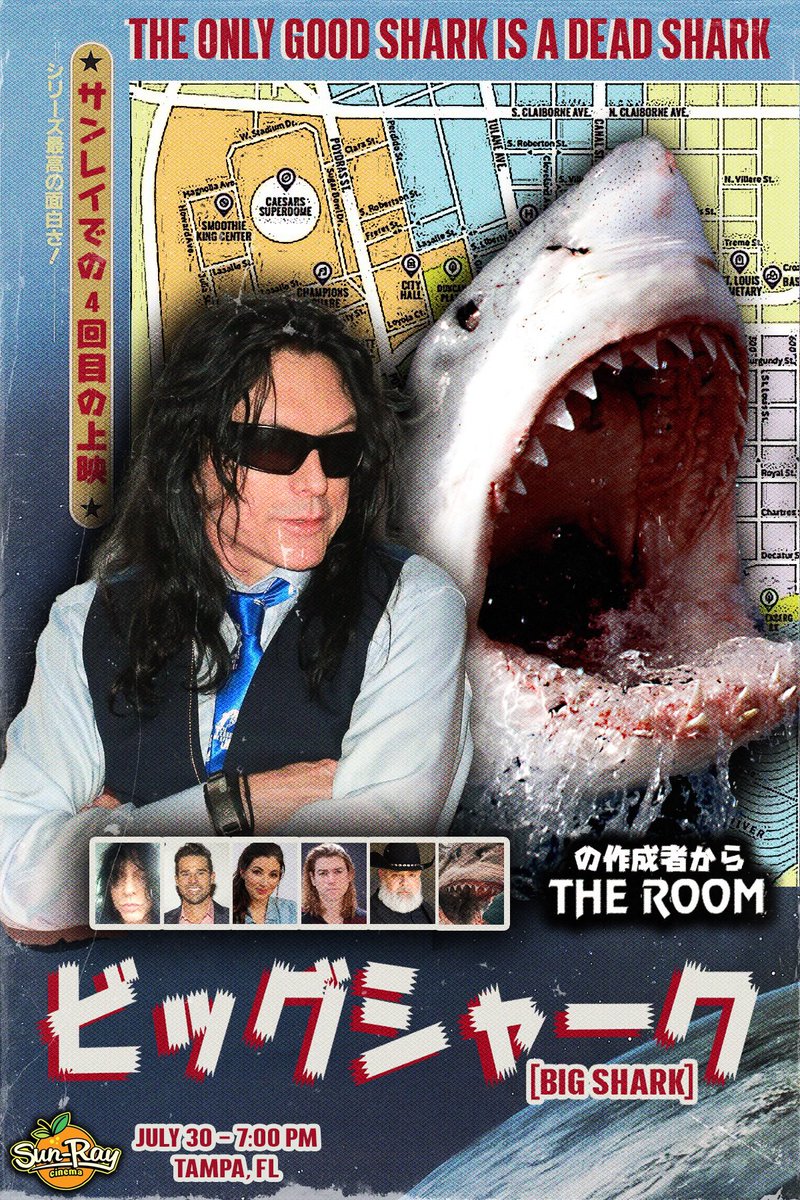 Tomorrow night at the <a href="/sunraycine/">Sun-Ray Cinema</a> in Tampa, we’re headed back into the choppy CGI waters to experience <a href="/TommyWiseau/">Tommy Wiseau</a> ‘s #BIGSHARK showtime is 7pm, grab your tickets now! 🦈🦈🦈