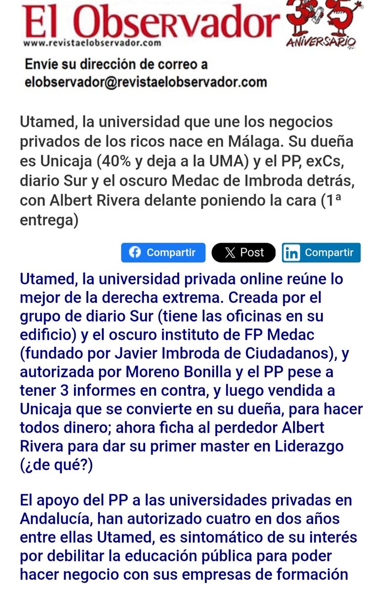 _ElObservador_'s tweet photo. #OJO

Este d pelos y tatuajes es @PacoAvilaRomero, un cínico q siempre sale muy #modelno cuando su socio en @UTAMED_UNI, es decir @DiarioSUR, hace publi. 

Pero sobretodo hace publi al verdadero dueño d #UTAMED, q es #UNICAJA, un puto banco q actúa como un fondo d inversión.
. https://t.co/KNU1azds0n