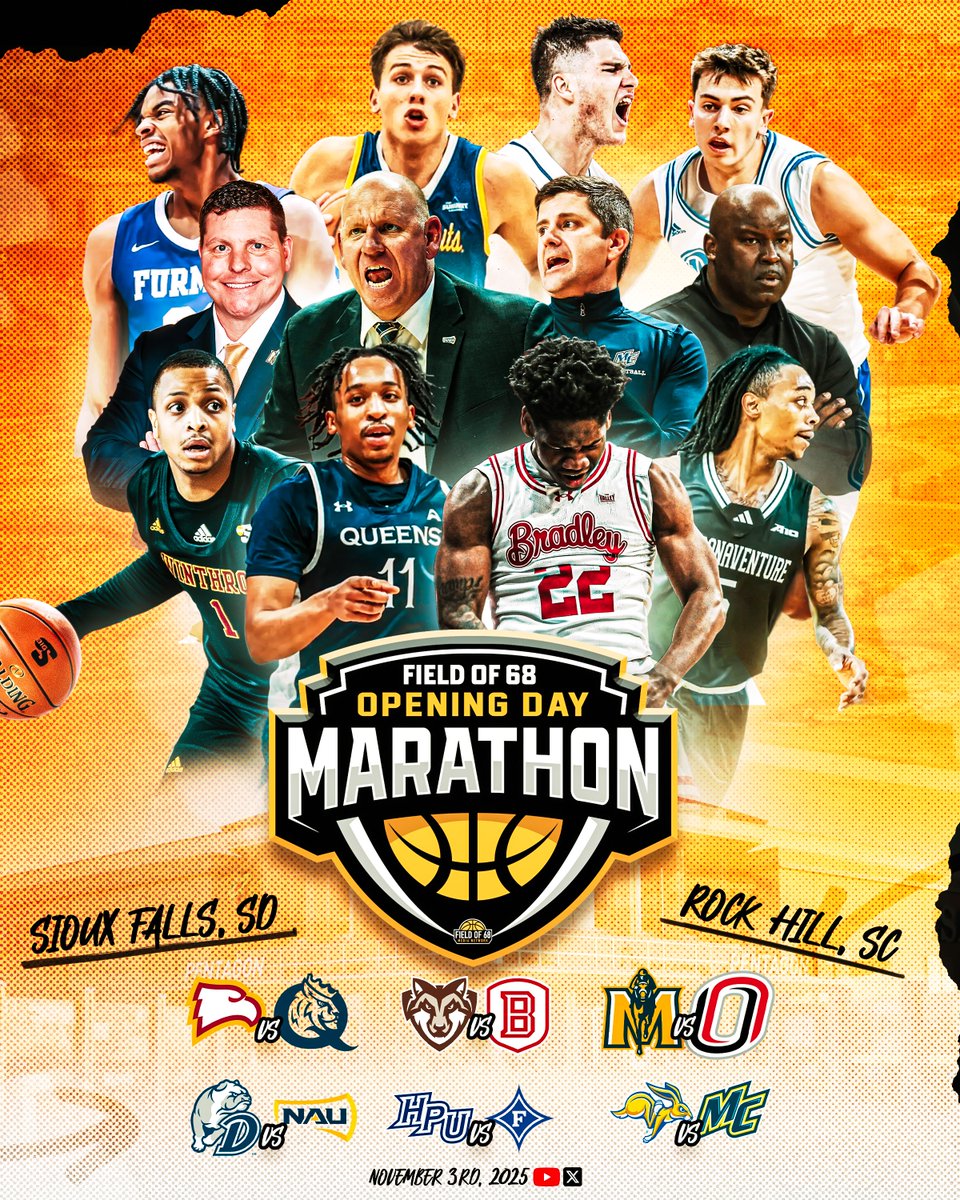 The Field of 68 (@thefieldof68) on Twitter photo NEWS: <a href="/TheFieldOf68/">The Field of 68</a>'s Opening Day Marathon is BACK and BETTER than ever! 🔥
Two sites. Six games. 15 straight hours of college hoops to start the season 🏀👀 NEWS: <a href="/TheFieldOf68/">The Field of 68</a>'s Opening Day Marathon is BACK and BETTER than ever! 🔥
Two sites. Six games. 15 straight hours of college hoops to start the season 🏀👀