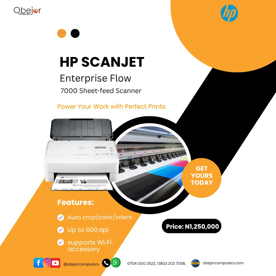 obejorcomputers's tweet image. 💼 For busy offices that mean business!
The HP ScanJet Flow 7000 s3 handles bulk scanning with speed &amp;amp; accuracy.
✔️ 80-sheet ADF
✔️ 75 pages/min
✔️ Built for volume

💵 ₦1,250,000 — Only at @obejorcomputers
📩 DM to order!
#HPScanJet7000s3 #ObejorComputers #OfficeTech